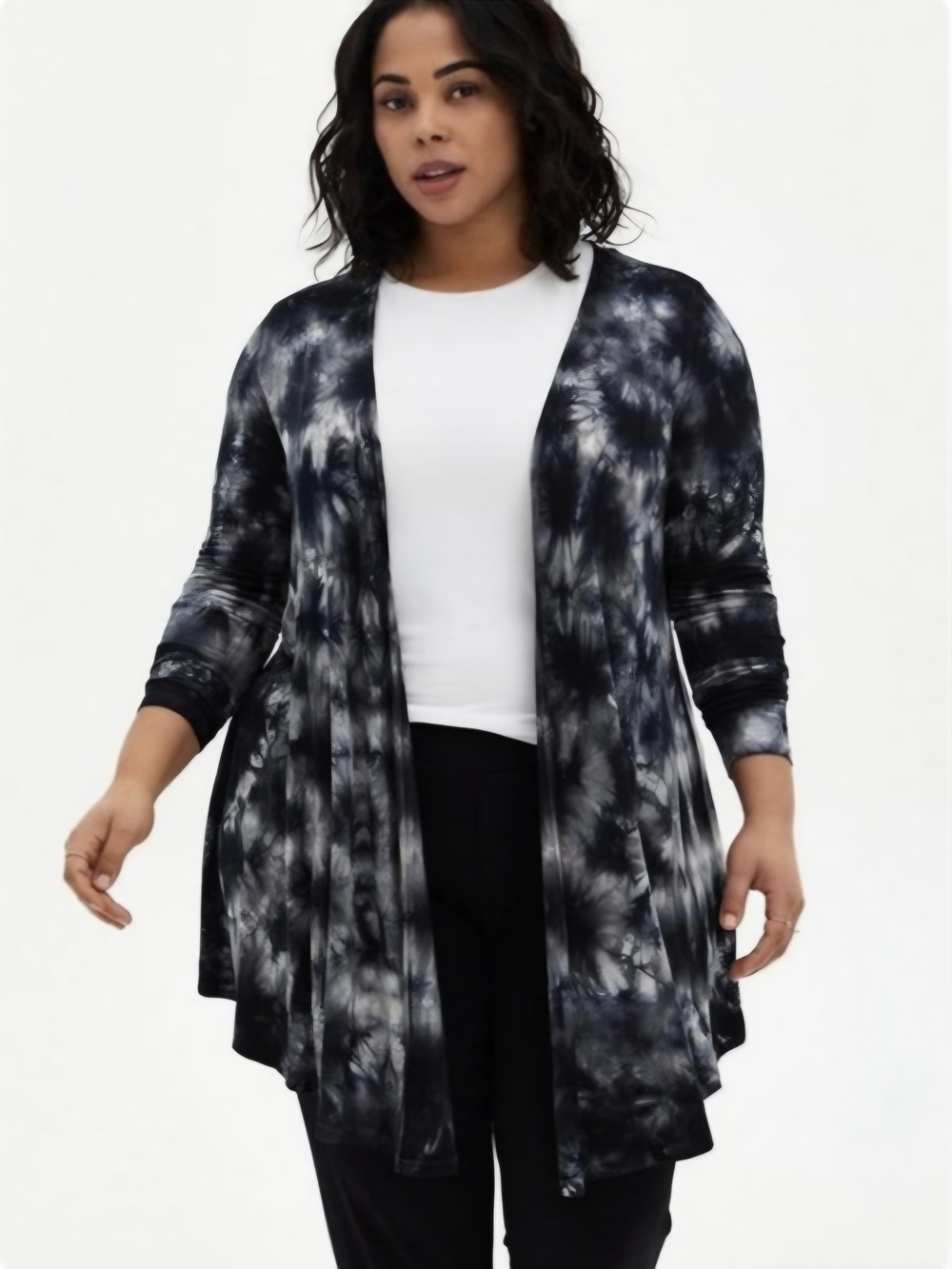 Super Soft 6x Black Tie-Dye Fit & Flare Cardigan Sweater